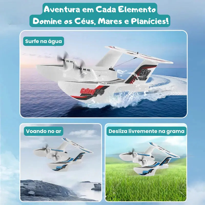 Avião de Controle Remoto Planador Diversão Dupla no Ar e na Água