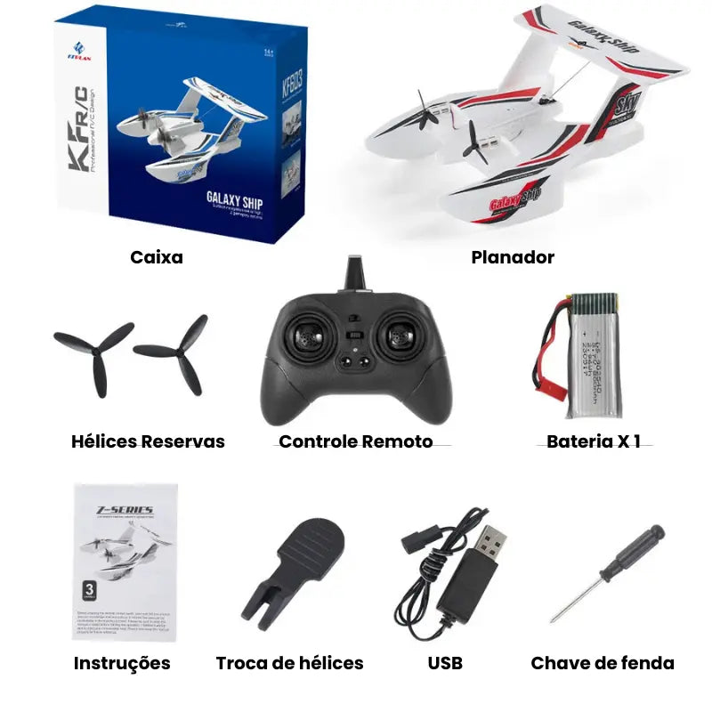 Avião de Controle Remoto Planador Diversão Dupla no Ar e na Água