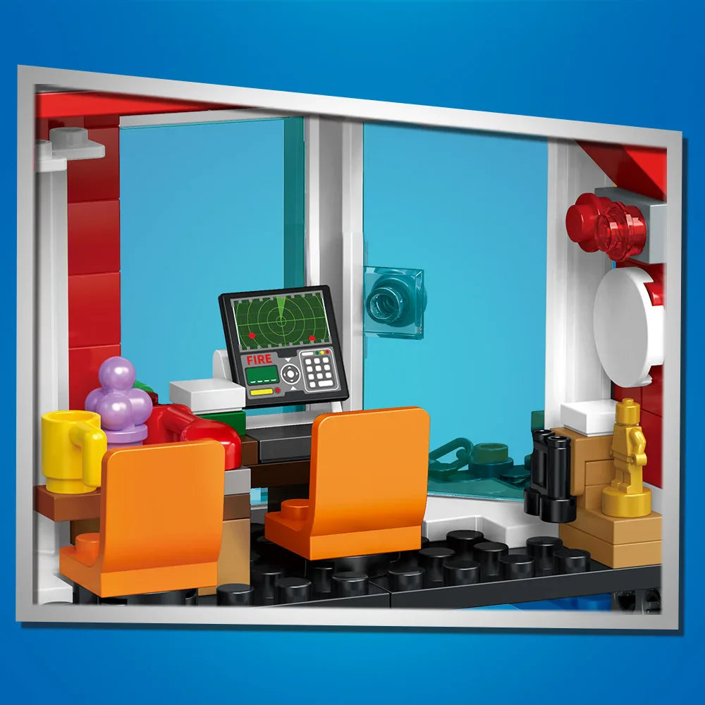 Blocos de Montar Bombeiros Resgate com Navio e Helicóptero